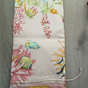 Salvatore Ferragamo celebrity owned Pink and Gold Patterned silk shoe Bag